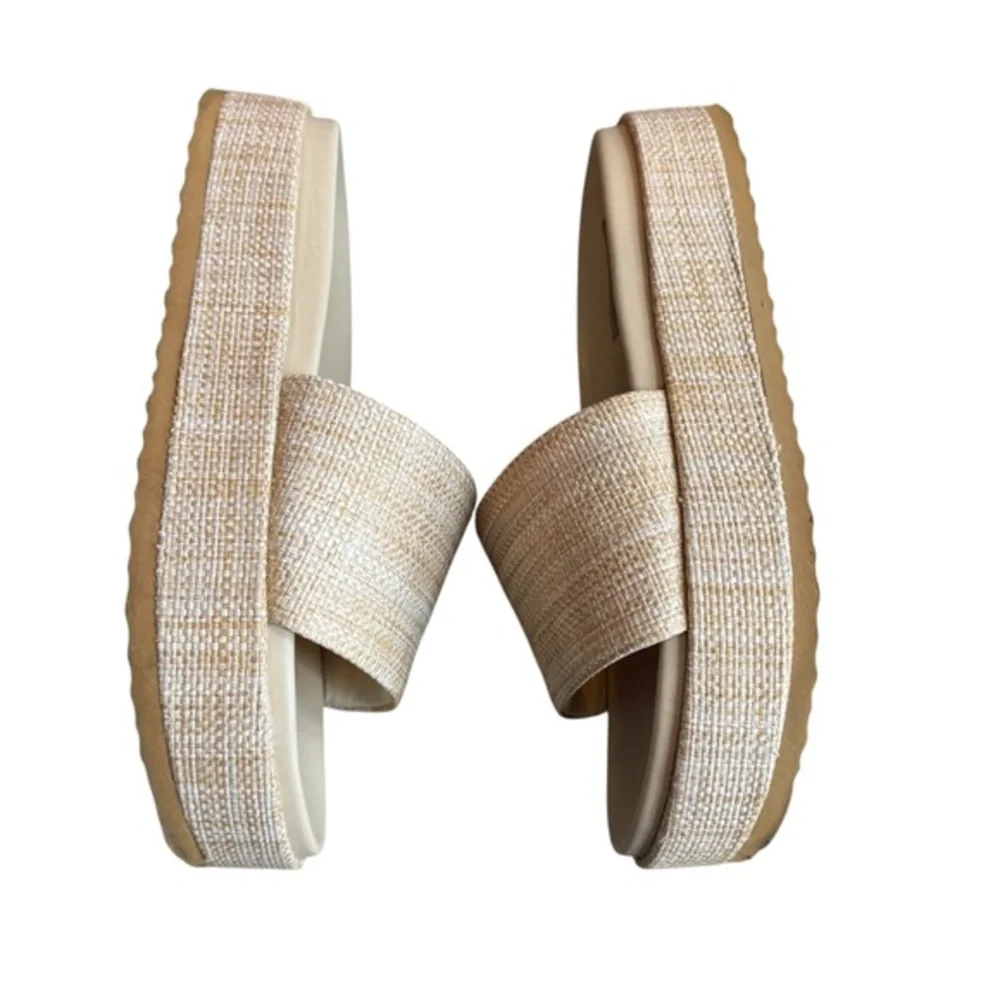 Steve Madden Women’s 9 Kasper Woven Textured Platform Slide‎ Sandals Beige Tan